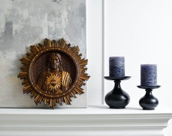 Sacred Heart of Jesus Holzikone, handgeschnitzte religiöse Wandkunst, christliches Geschenk, katholisches Wohnkultur, personalisierte Holzikone