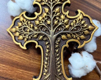 Cruz del Árbol de la Vida hecha a mano: regalo de Navidad, 18 x 23 cm, arte de pared de madera, regalo de inauguración de la casa, Navidad familiar, decoración navideña.