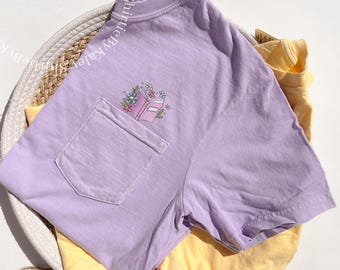 Embroidered Comfort Colors Book Tee Shirt Floral Book Lover Shirt Book Club T-Shirt Book Lover Embroidered Hers Gift Bookworm Shirt Booktok
