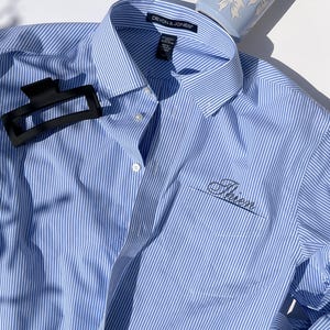 Oxford Pinstripe Button Up Shirt Stripe Button Down 90s Preppy Button Down Oxford Shirt Minimalist Embroidery Pocket Oxford Shirt Embroidery