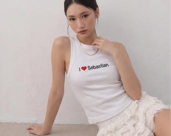 Débardeur personnalisé I <3 BF nom personnalisé I coeur petit ami nom chemise brodé bébé style an 2000 cadeau petite amie personnalisé haut nom débardeur