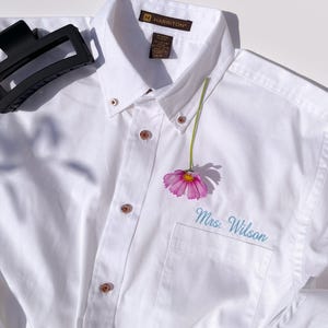 Embroidered Button Down Custom Embroidered Oversized White Button Down Boyfriend Cotton Shirt Minimalist Embroidered Monogram Oxford Shirt