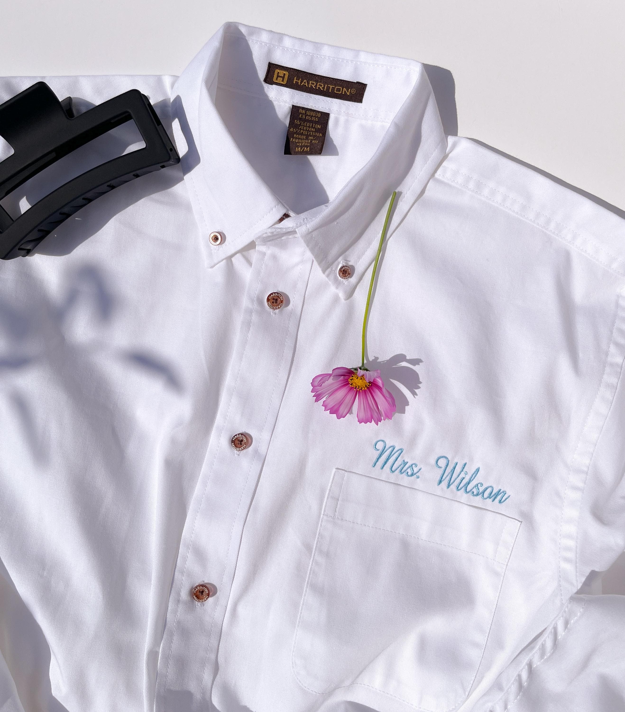 Embroidered Button Down Custom Embroidered Oversized White Button Down Boyfriend Cotton Shirt Minimalist Embroidered Monogram Oxford Shirt