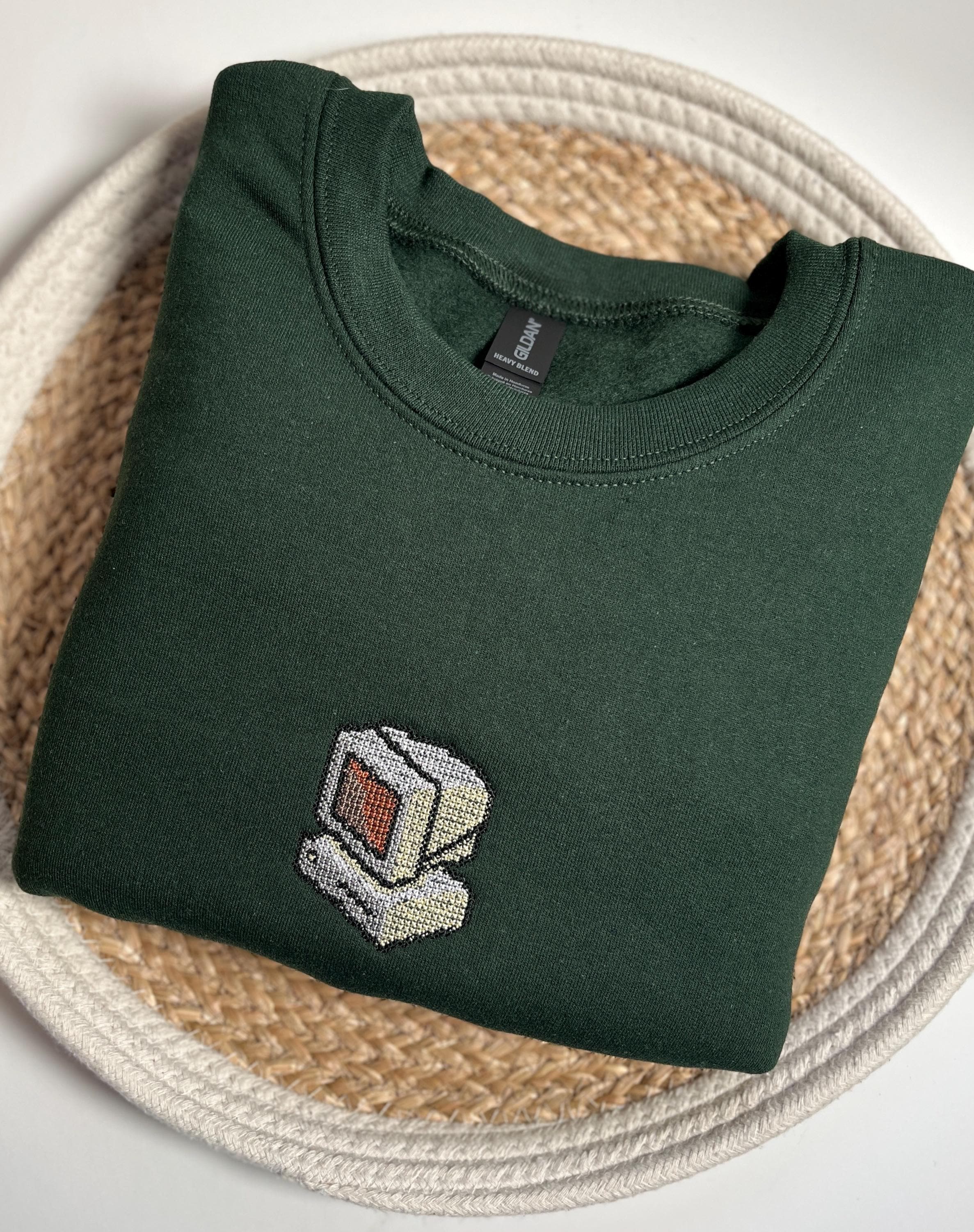 Retro Computer Embroidered Sweatshirt Pixelated Style Gamer Crewneck ...