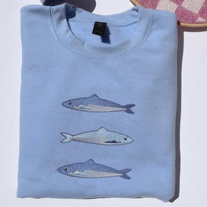 Embroidery Sardines Sweatshirt Embroidered Vintage Sardine Coastal Aesthetic Embroidery Embroidered Fish Shirt Embroidery Fish Sweatshirt