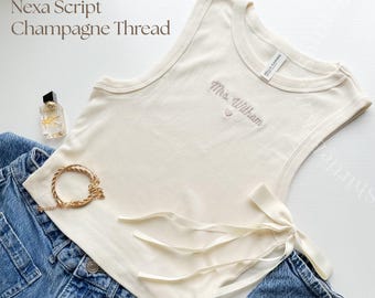 Embroidered High Neck Cropped Tank Top Personalized Women Crop Ribbed Baby Tee Custom T Shirt Bridal Baby Tee Bridal Muscle Tank Top Custom