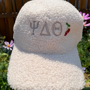 Sherpa Fleece Greek Letter Hat Sorority Embroidered Customizable Sorority Trucker Hat Bid Day Bag Gift Sorority Basket Gift Sorority Merch