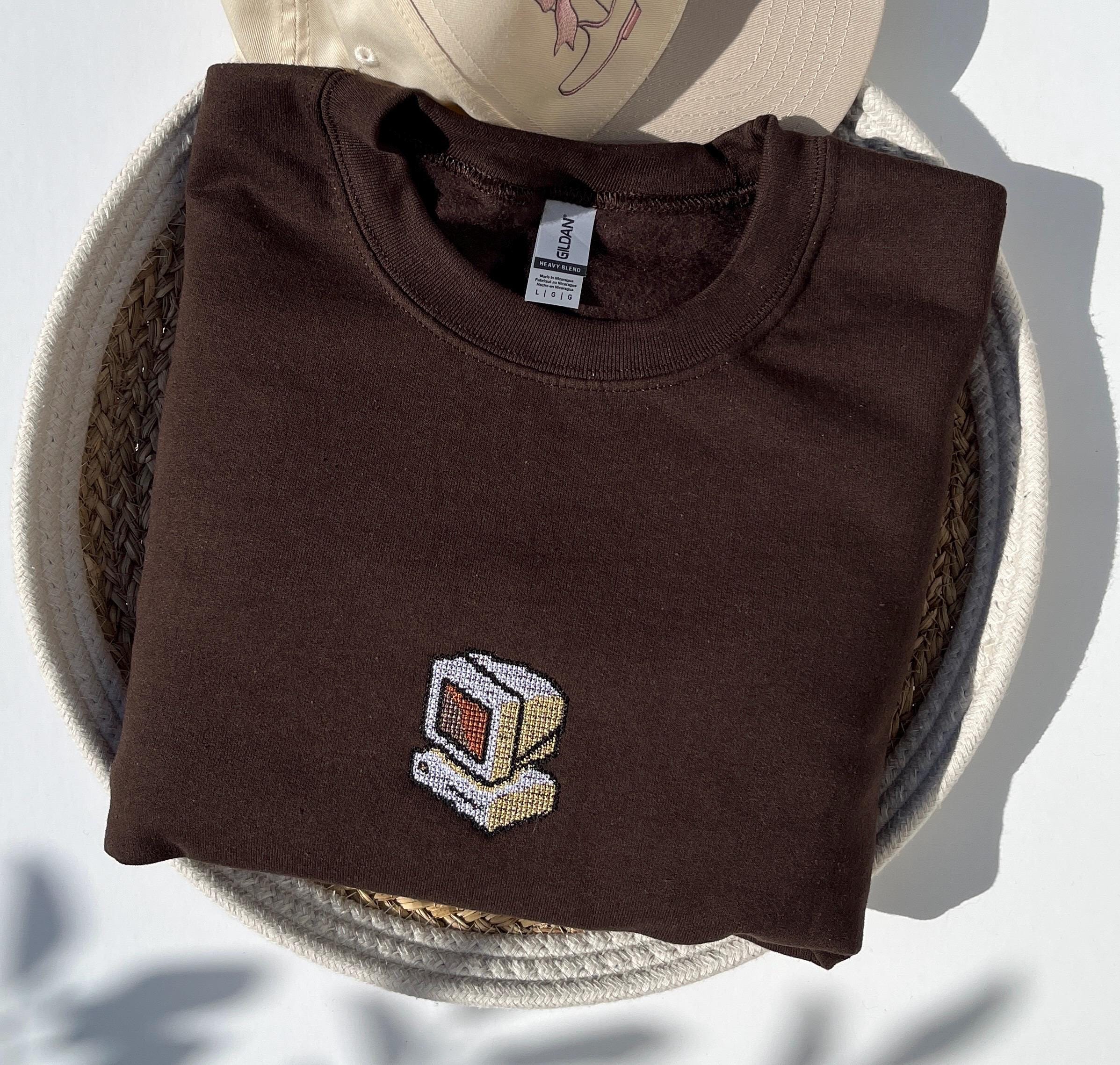 Retro Computer Embroidered Sweatshirt Pixelated Style Gamer Crewneck ...