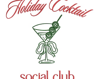 Holiday Cocktail Social Club Christmas Embroidery Design Holiday Drink Machine Embroidery File Christmas Cocktail Pes Dst Machine File EXP