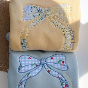 Custom Coquette Bow Hoodie Embroidered Patchwork Bow Hoodie Pastel Bow Sweatshirt Custom Patchwork Hoodie Cute Coquette Bow Applique Hoodie