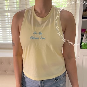 Embroidered Crop Tank Top: Butter Yellow Bella Canvas, Custom Bridal Party & Yoga