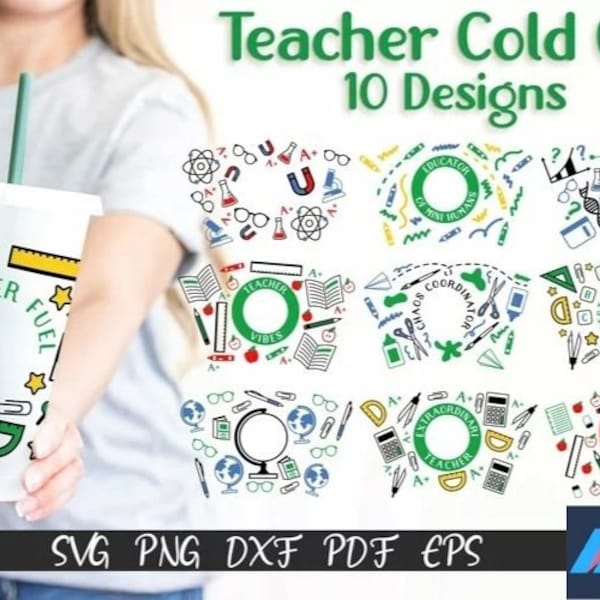 Teacher Cold Cup SVG 24 oz, School SVG Bundle Cold Cups