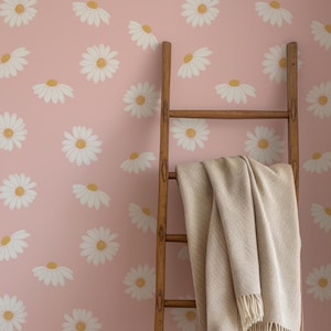 Daisy Peel and Stick Wallpaper: Pink Floral Wallpaper for Nursery, Girls Room Wall Mural