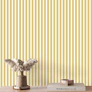 Yellow and Ivory Striped Wallpaper | Minimal Yellow Stripe Wall Cover | Modern Stripe Peel and Stick Wallpaper | Timeless Striped Wall Decor