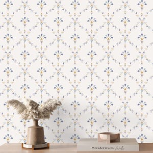 Dainty Floral Lattice Wallpaper | Farmhouse Kitchen Peel and Stick | Grandmillennial French Country Wallpaper | Floral French Cottage Decor