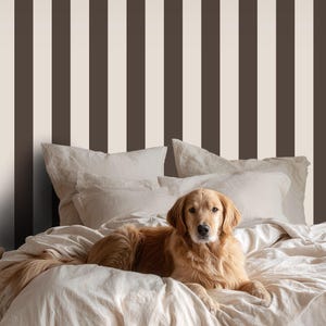 Brown and Beige Vertical Stripe Wallpaper | Striped Modern Farmhouse Peel and Stick | Trendy Neutral Nursery Wallpaper | Striped Wall Decor