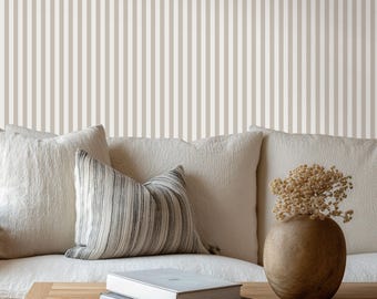 Beige and Off-White Thin Stripe Wallpaper: Neutral Striped Peel and Stick Wallpaper, Minimal Wall Covering