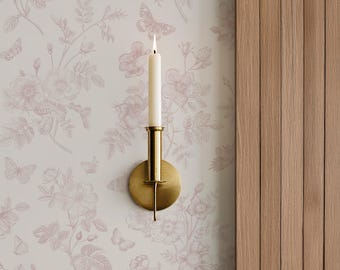 Dusty Pink Toile Wildflower Wallpaper: Vintage Floral Butterfly Wallpaper, Girls Nursery Wall Decor