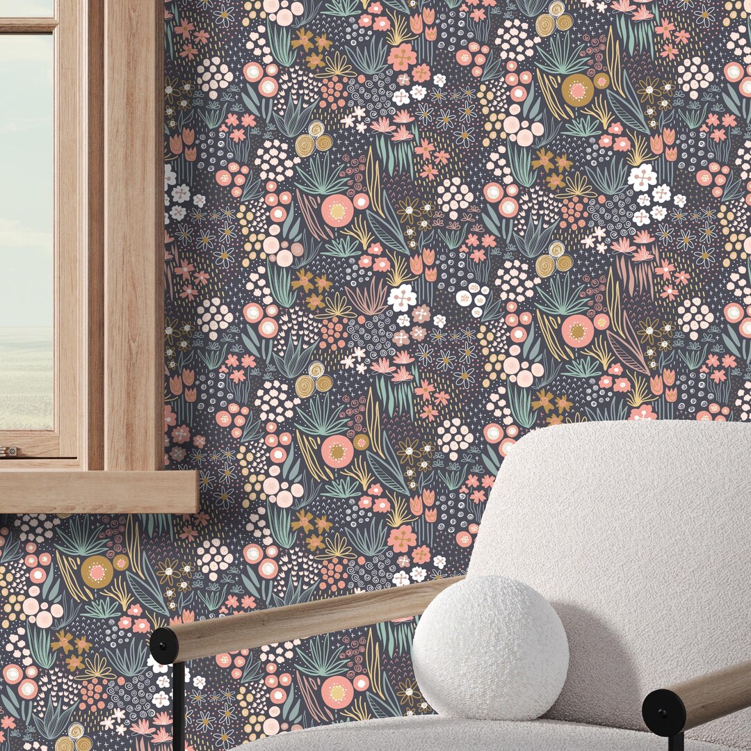 Whimsical Dark Floral Wallpaper | Moody Maximalist Peel and Stick Mural ...