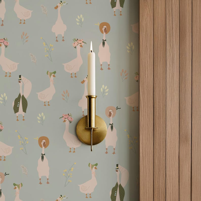 Whimsical Geese Peel and Stick Wallpaper: Silly Goose Nursery Wallpaper ...