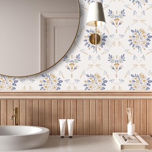 Elegant Floral Trellis Wallpaper | French Country Bathroom Peel and Stick | Rustic Farmhouse Floral Wallpaper | French Cottage Wall Decor