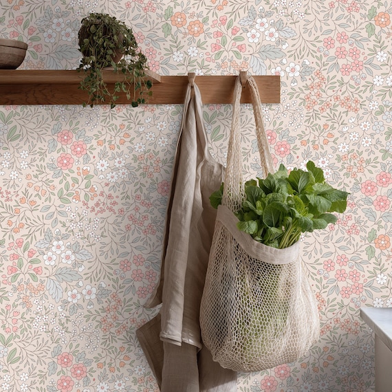 Ditsy Flower Blossom Wallpaper | Whimsical Floral Nursery Peel and Stick | Wildflower Wallpaper Mural | Floral Wall Decor | Girls Room Decor