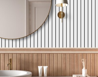 Minimal Vertical Stripe Wallpaper: Black and White Striped Peel and Stick Wallpaper
