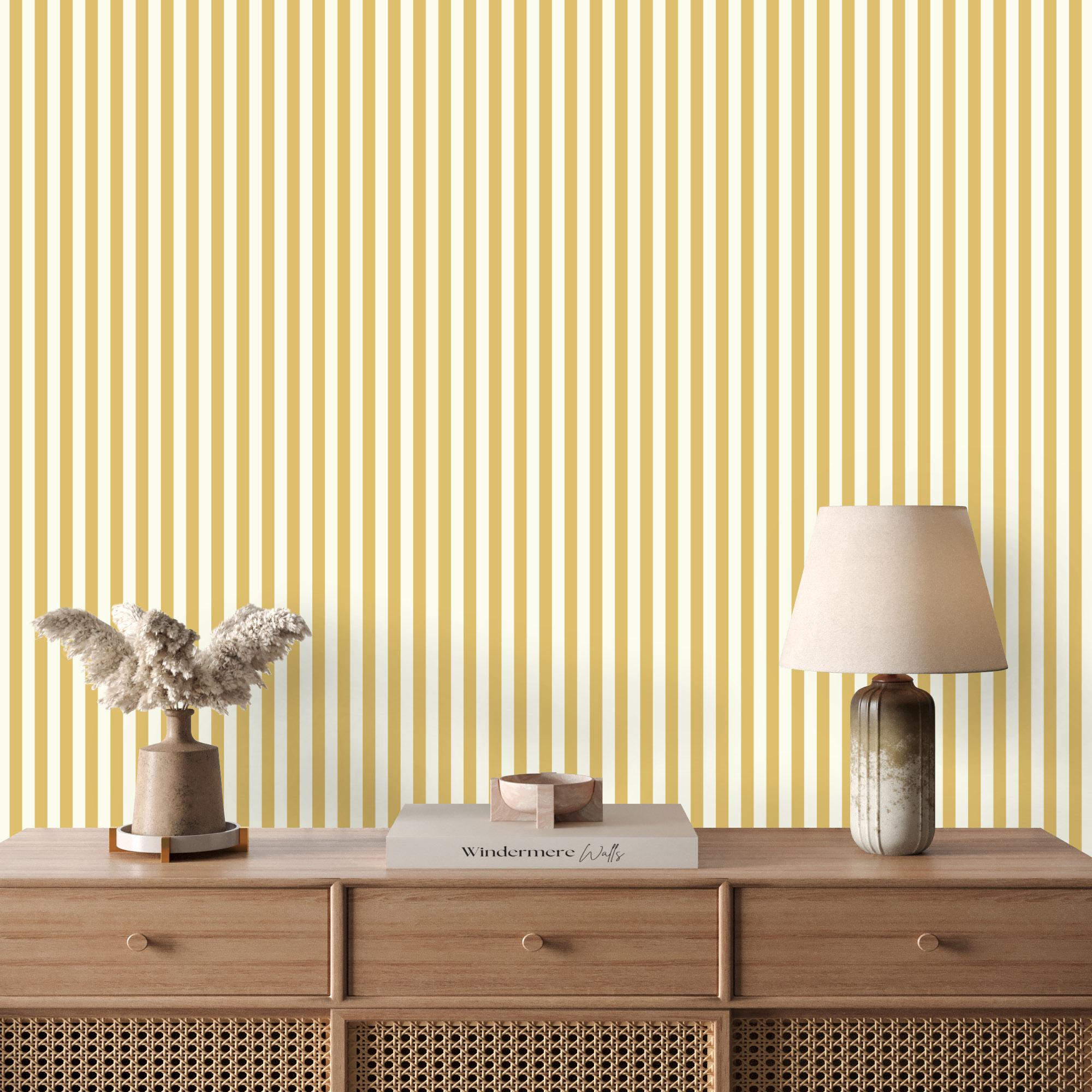 Yellow and Ivory Striped Wallpaper | Minimal Yellow Stripe Wall Cover | Modern Stripe Peel and Stick Wallpaper | Timeless Striped Wall Decor