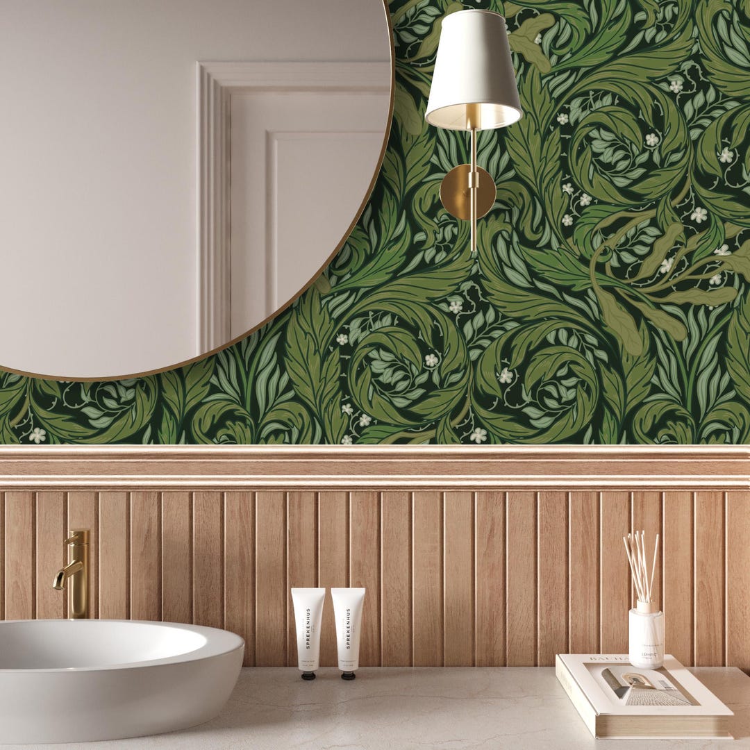 William Morris Green Botanical Wallpaper | Moody Botanical Peel Stick ...