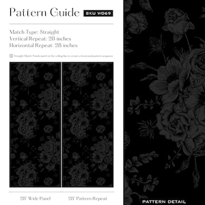 This is an image of the Pattern Guide, which provides technical information about the wallpaper pattern. It has a straight match type, a 28-inch vertical repeat, and a 28-inch horizontal repeat.