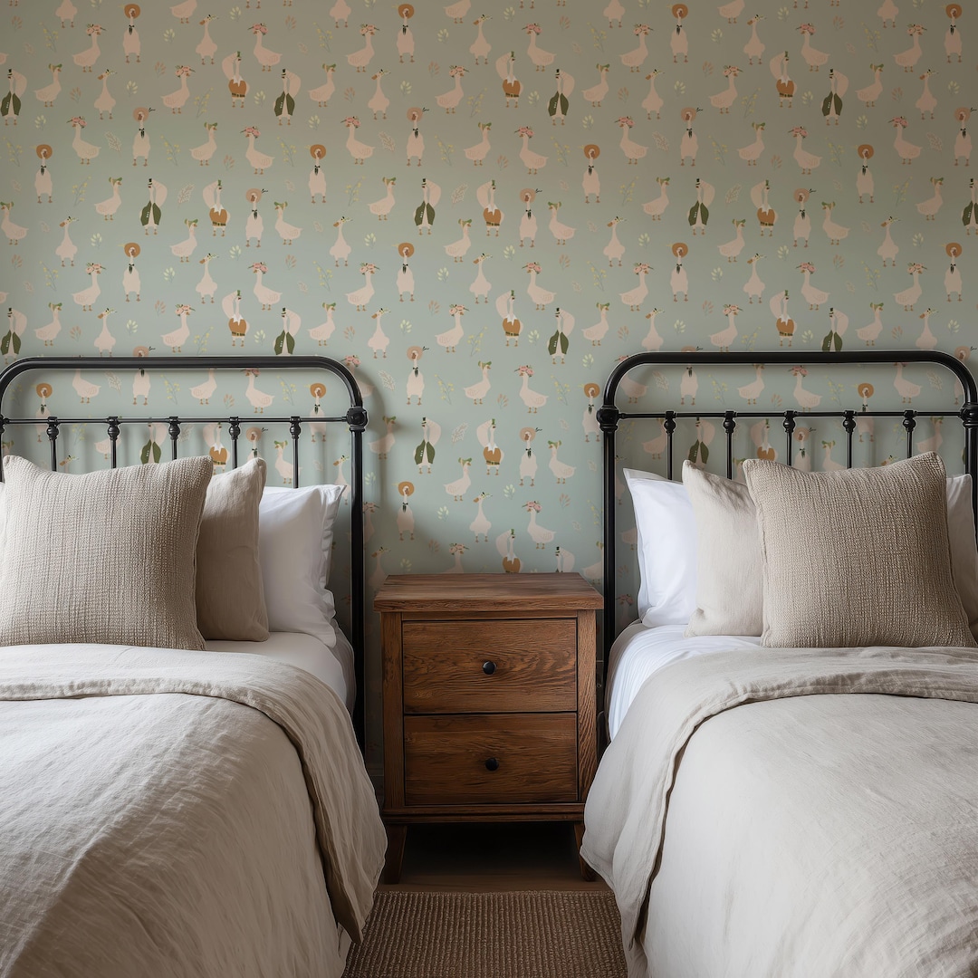 Whimsical Geese Peel and Stick Wallpaper: Silly Goose Nursery Wallpaper ...