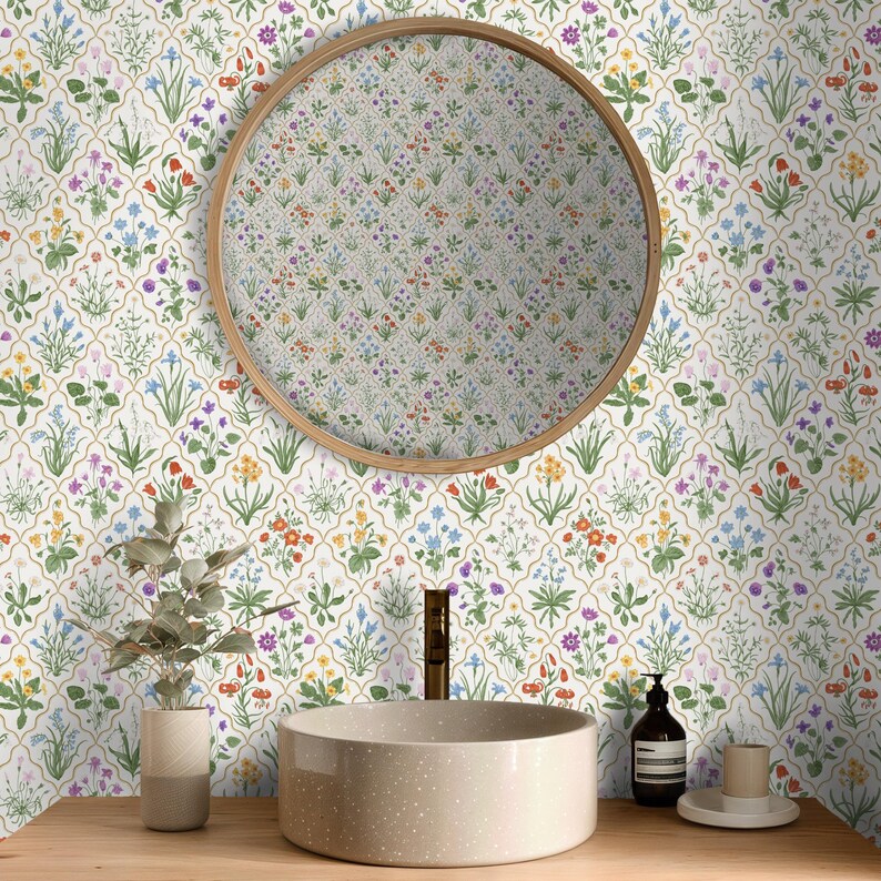 Ogee Flower Meadow Wallpaper | Botanical Wildflower Peel and Stick ...