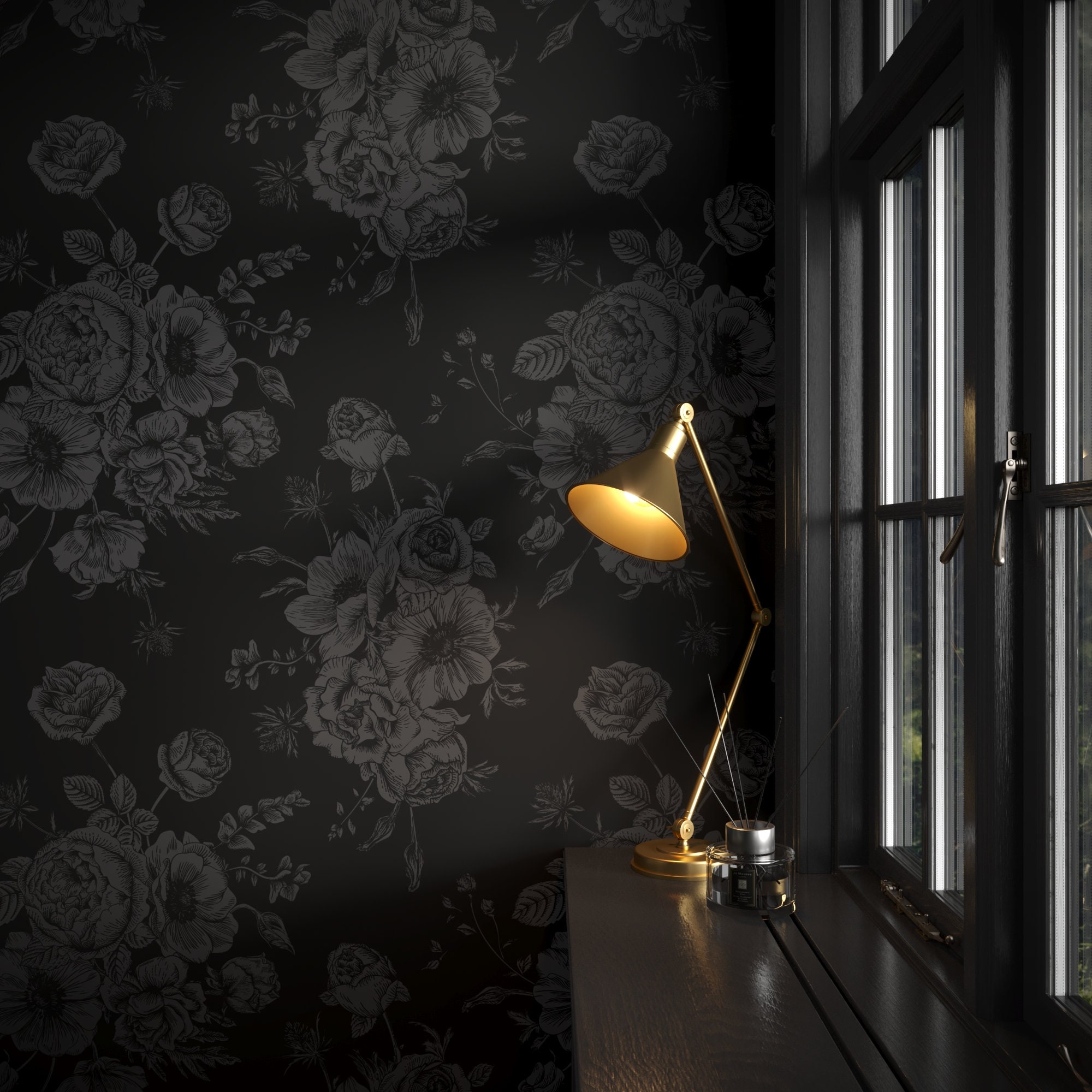 Subtle Black Floral Gothic Wallpaper | Luxury Dark Grey Flower Peel ...