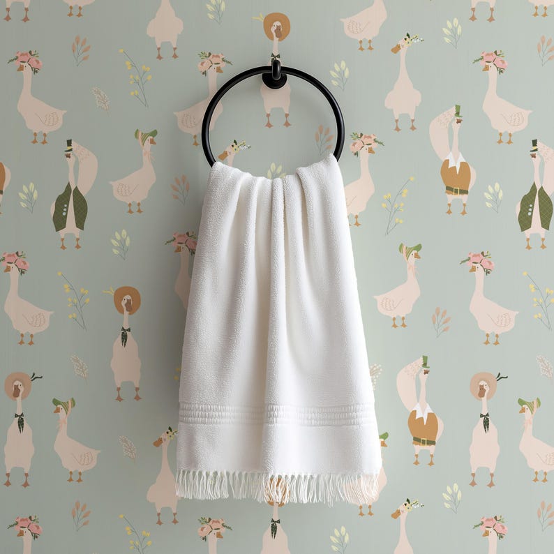 Whimsical Geese Peel and Stick Wallpaper: Silly Goose Nursery Wallpaper ...