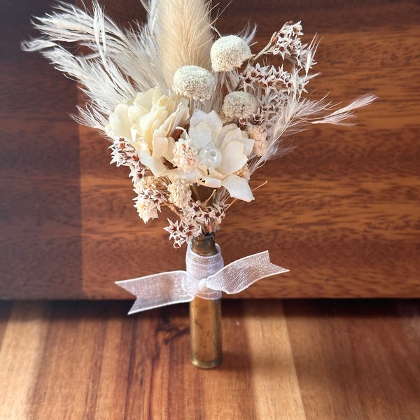 Cream and White Rustic Bullet Boutonniere, Wedding or Prom Flowers