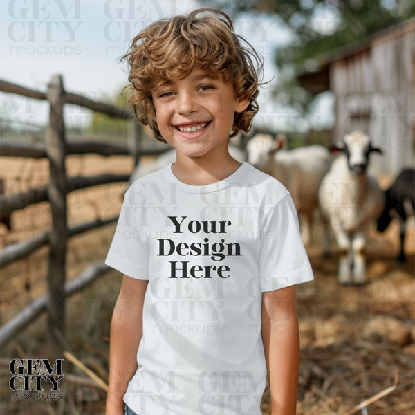 Boy Mockup, Kid Mockup, Child Mockup, Farm Animal Mockup, Animal Lover, Farmer Mockup, Animal Mockup, Petting Zoo, White Tee Mockup