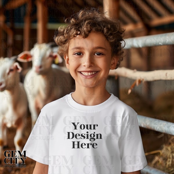 Boy Mockup, Kid Mockup, Child Mockup, Farm Animal Mockup, Animal Lover, Farmer Mockup, Animal Mockup, Petting Zoo, White Tee Mockup