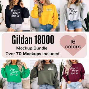 Gildan 18000 Sweatshirt Mockup Bundle | G180 Crewneck Mock-up Bundle | Model Mockup | Neutral Casual Simple 18000 Mocks