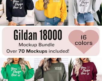 Gildan 18000 Sweatshirt Mockup Bundle | G180 Crewneck Mock-up Bundle | Model Mockup | Neutral Casual Simple 18000 Mocks