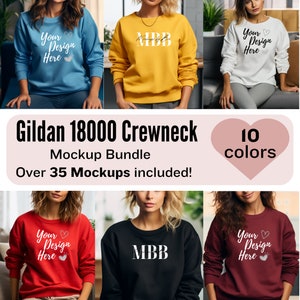 Gildan 18000 Sweatshirt Mockup Bundle | G180 Crewneck Mock-up Bundle | Model Mockup | Neutral Casual Simple Gildan 18000 Mocks