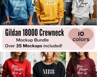 Gildan 18000 Sweatshirt Mockup Bundle | G180 Crewneck Mock-up Bundle | Model Mockup | Neutral Casual Simple Gildan 18000 Mocks