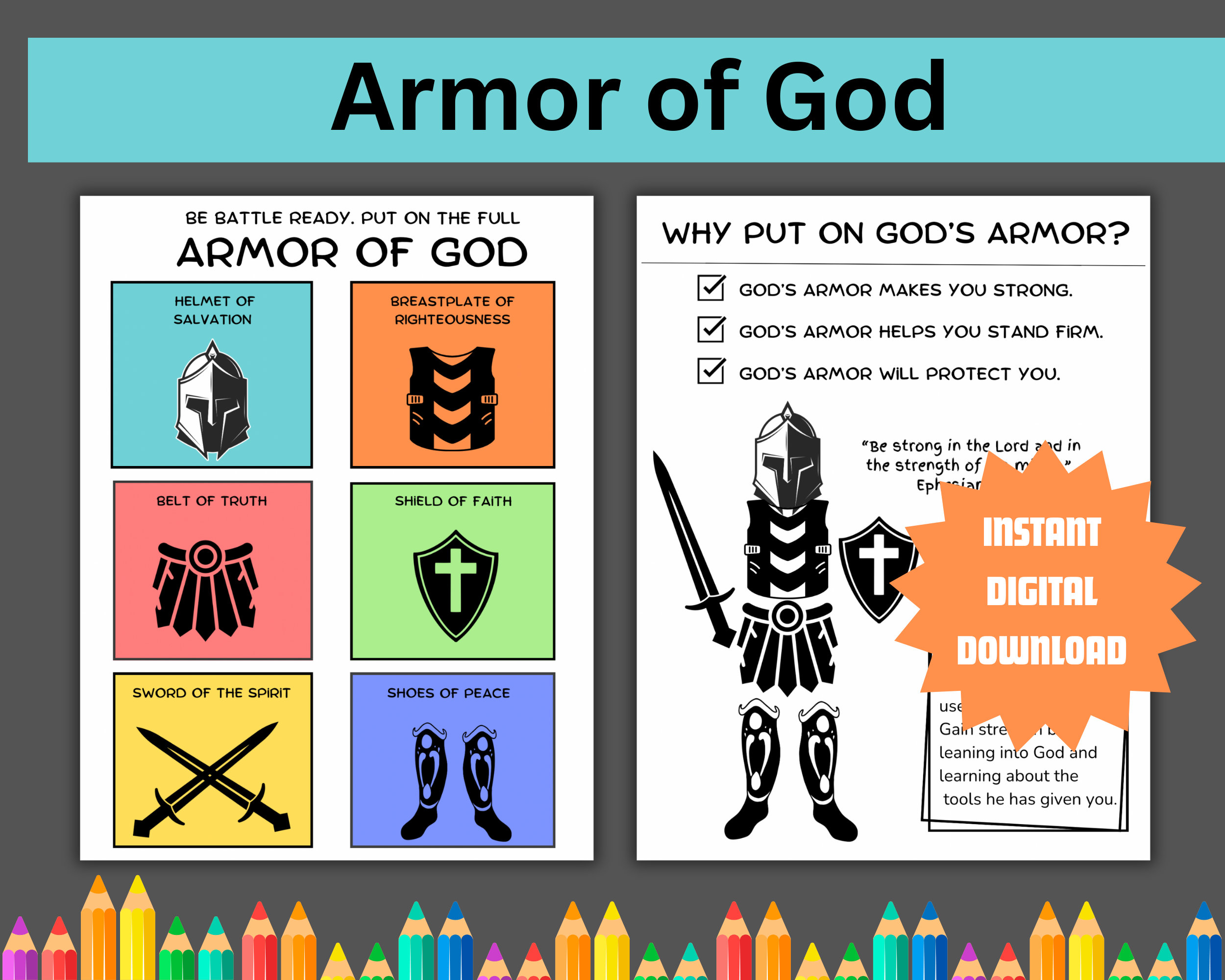 Armor of God Printable: Ephesians Bible Study for Catholic Kids (Digital Download)