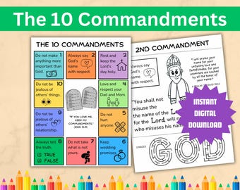 Ten Commandments Kids Activities: Catholic Bible Games (Digital Download)