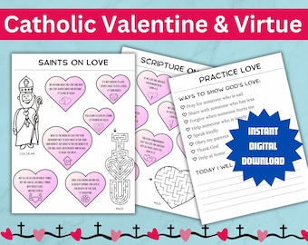 Catholic Valentine for Kids Printable | Catholic Classroom Activities with Saints & Scripture (Digital Download)