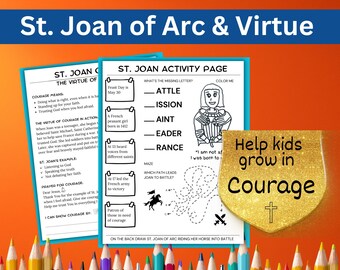 St. Joan of Arc Printable for Kids | Catholic Saint Study & Virtue of Courage Worksheet (Digital Download)
