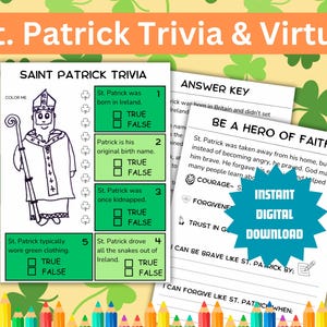 St Patrick's Trivia & Virtue Lesson | Saint Activity for Catholic Kids (Digital Download)