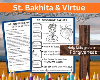 St Josephine Bakhita Activity Sheet | Catholic Saint Study & Virtue of Forgiveness Worksheet (Digital Download)