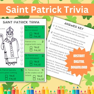 St Patrick&#39;s Trivia Digital Download | Interactive St Patrick&#39;s Day Activity | Catholic Coloring Page | Engaged Catholic Kids