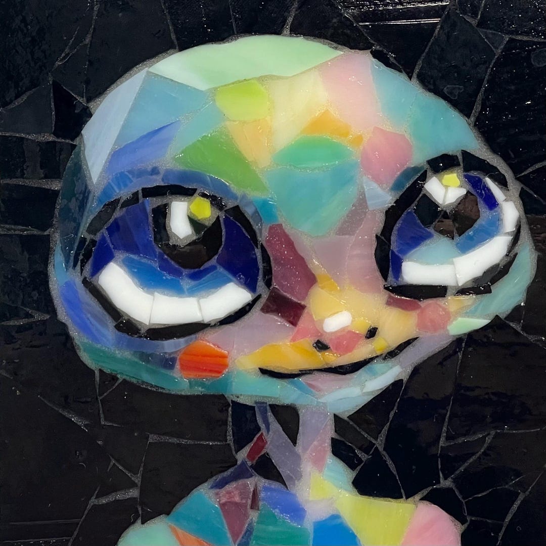 Pastel Alien Mosaic – 5x5 Stained Glass on Wood Panel - Etsy