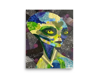 Impression artistique collage technique mixte extraterrestre